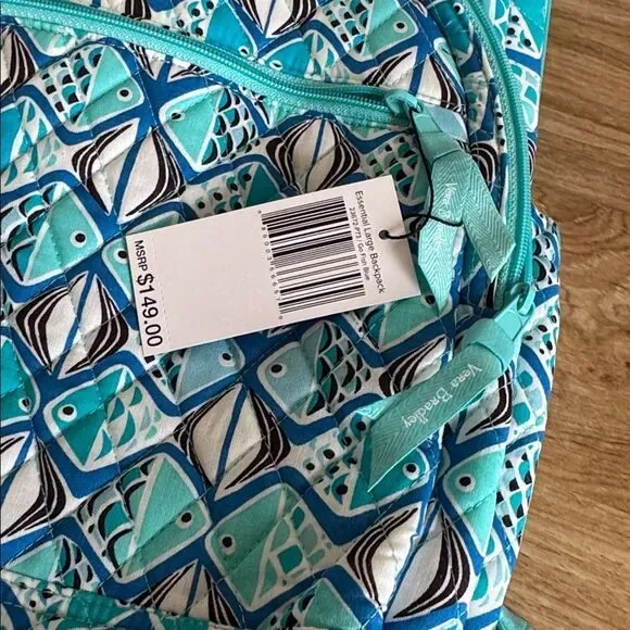 Vera Bradley Go Fish Blue Patterned Quilted Large Essential Travel Backpack NWT - Picture 11 of 13